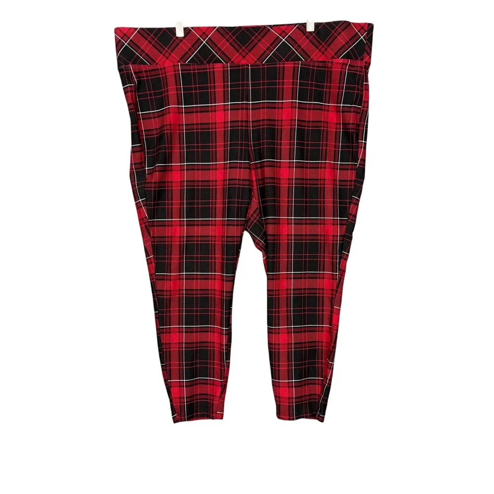 Torrid Pants Womens 4XL Red Black Plaid Pixie Pull‎ On Plus Size Stretch Holiday